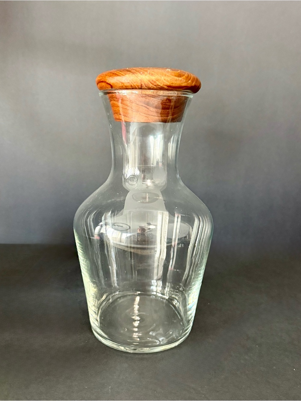 Vintage Gailstyn-Sutton Genuine Teak Wood Lid Glass Decanter Carafe Thailand MCM